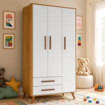 Guarda Roupa Infantil Retrô Com 3 Portas e 2 Gavetas para o Quarto do Bebê