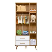 Guarda Roupa Infantil Retrô Lunare 3 Portas e 2 Gavetas Nature/Branco Acetinado - Peternella Móveis