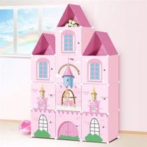 Guarda-Roupa Infantil Rosa para Meninas Armário Modular 13 Módulos com Sapateira e Organizador