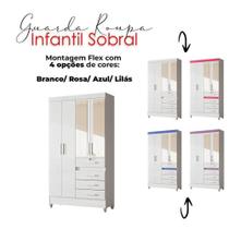 Guarda Roupa Infantil Sobral 4 Portas Branco Com Espelho - Moval