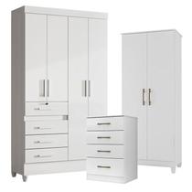 Guarda Roupa Infantil Sobral com Cômoda MS913 e Armário Multiuso Jade Branco Brilho Moval