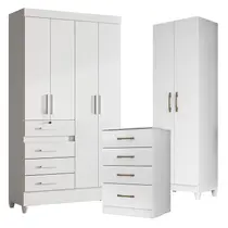 Guarda Roupa Infantil Sobral com Cômoda MS913 e Armário Multiuso New Íris Branco Brilho Moval