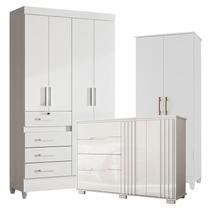 Guarda Roupa Infantil Sobral com Cômoda Texas e Armário Multiuso Jade Branco Brilho Moval Guarda Roupa Infantil Sobral com Cômoda Texas e Armário Multiuso Jade Branco Brilho Moval