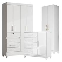 Guarda Roupa Infantil Sobral com Cômoda Vênus com pés e Armário Multiuso New Íris Branco Brilho Moval Guarda Roupa Infantil Sobral com Cômoda Vênus com pés e Armário Multiuso New Íris Branco Brilho Moval