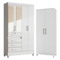 Guarda Roupa Infantil Sobral Com Espelho E Armário Multiuso Jade Branco Brilho - Moval Guarda Roupa Infantil Sobral Com Espelho E Armário Multiuso Jade Branco Brilho - Moval