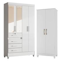 Guarda Roupa Infantil Sobral com Espelho e Armário Multiuso Jade Branco Brilho Moval Guarda Roupa Infantil Sobral com Espelho e Armário Multiuso Jade Branco Brilho Moval