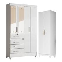 Guarda Roupa Infantil Sobral com Espelho e Armário Multiuso New Íris Branco Brilho - Moval