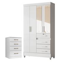 Guarda Roupa Infantil Sobral com Espelho e Cômoda MS913 Branco Brilho Moval Guarda Roupa Infantil Sobral com Espelho e Cômoda MS913 Branco Brilho Moval