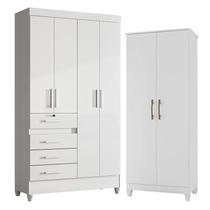 Guarda Roupa Infantil Sobral e Armário Multiuso Jade Branco Brilho Moval