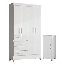 Guarda Roupa Infantil Sobral e Armário Multiuso Lírio Branco Brilho Moval Guarda Roupa Infantil Sobral e Armário Multiuso Lírio Branco Brilho Moval