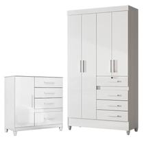 Guarda Roupa Infantil Sobral e Cômoda Vênus com pés Branco Flex Moval