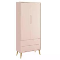 Guarda Roupa Infantil Theo 2 Portas Rosa Fosco com Pés Madeira Natural - Reller Móveis Guarda Roupa Infantil Theo 2 Portas Rosa Fosco com Pés Madeira Natural - Reller Móveis