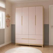 Guarda Roupa Infantil Tomi 4 Portas 4 Gavetas Rosa com Carvalho