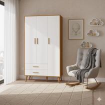 Guarda Roupa Isis Retrô 3 Portas 2 Gavetas Branco Fosco/ Savana Fosco -Reller