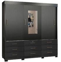 Guarda Roupa Itapema Casal 3 Portas de Correr e 9 Gavetas Cor Preto Guarda Roupa Itapema Casal 3 Portas de Correr e 9 Gavetas Cor Preto
