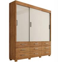 Guarda Roupa Itapema SEM Espelho Casal 3 Portas de Correr e 9 Gavetas Rud Rack Cor Cedro Areia