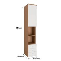 Guarda Roupa Lateral de Cama Diagonal 1 Porta 3 Gavetas 234cm Setiba Plus Rimo Carvalho/Branco