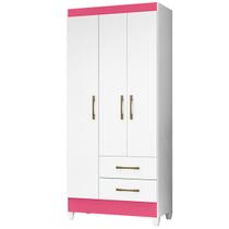 Guarda Roupa Lima 103cm 4 Portas Branco Rosa Flex Moval