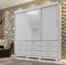 Guarda Roupa Londres 3 Portas 9 Gavetas com Espelho Benetil Móveis - Branco