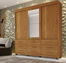 Guarda Roupa Londres 3 Portas 9 Gavetas com Espelho Benetil Móveis - Cinamomo