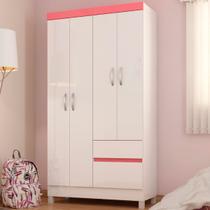 Guarda-Roupa Lótus 4 Portas 2 Gavetas Flex Branco/Rosa - Demóbile