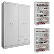 Guarda Roupa Louise Com 02 Sapateiras Laís Branco Brilho - Ajl Guarda Roupa Louise Com 02 Sapateiras Laís Branco Brilho - Ajl