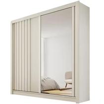 Guarda Roupa Lugano Casal com Espelho Ripado 2 Portas 4 Gavetas Europa Cor Off White