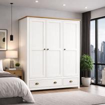 Guarda Roupa Madeira Maciça 3 Portas Finestra Branco Marrom