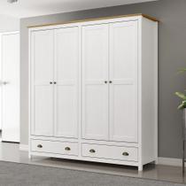 Guarda Roupa Madeira Maciça 4 Portas Osiris 2 Gavetas Branco/Freijó - G74 - Gran Belo