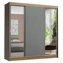 Guarda-roupa Madesa Reno 3 Porta Correr Espelho Rustic Cinza