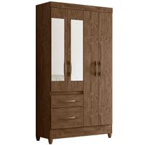 Guarda Roupa Madri 110cm 4 Portas Castanho Wood com Espelho Moval