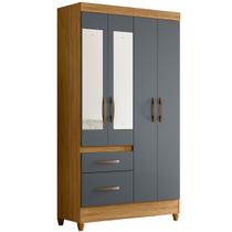 Guarda Roupa Madri 110cm 4 Portas Freijó Cinza com Espelho Moval