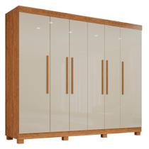 Guarda Roupa MDF 6 Portas 4 Gavetas 8 Pés Cinamomo e Off