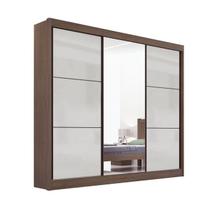 Guarda Roupa MDF Cristal 3 Portas Espelho Castanho Off White