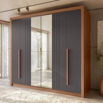 Guarda-Roupa MDF/MDP 6 Portas 3 Gavetas com Espelho Miletto Cinza/Jatobá/Grafite Guarda-Roupa MDF/MDP 6 Portas 3 Gavetas com Espelho Miletto Cinza/Jatobá/Grafite
