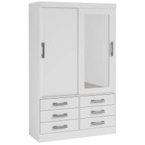 Guarda Roupa Meridian 2 Portas 6 Gavetas Solteiro com Espelho Cor Branco