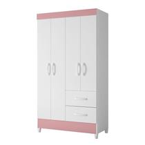 Guarda Roupa Mobi 4 Portas e 2 Gavetas Flex Branco/Rosa - Móveis Albatroz Guarda Roupa Mobi 4 Portas e 2 Gavetas Flex Branco/Rosa - Móveis Albatroz