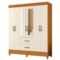 Guarda Roupa Mobi 6 Portas com Espelho 2 Gavetas Cinamomo/Off White - ABZ Guarda Roupa Mobi 6 Portas com Espelho 2 Gavetas Cinamomo/Off White - ABZ
