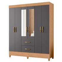 Guarda Roupa Mobi 6 Portas com Espelho 2 Gavetas Freijó/Titanium - ABZ Guarda Roupa Mobi 6 Portas com Espelho 2 Gavetas Freijó/Titanium - ABZ