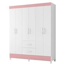 Guarda Roupa Mobi 6 Portas e 2 Gavetas Flex Branco/Rosa - Móveis Albatroz Guarda Roupa Mobi 6 Portas e 2 Gavetas Flex Branco/Rosa - Móveis Albatroz