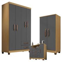 Guarda Roupa Modena 4 Portas com Cômoda Madri e Armário Multiuso Recife Carvalho Americano Grafite - Incorplac Guarda Roupa Modena 4 Portas com Cômoda Madri e Armário Multiuso Recife Carvalho Americano Grafite - Incorplac