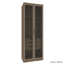 Guarda Roupa Modulado 02 Portas de Vidro 234cm 03 Gavetas Setiba