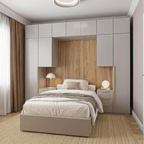 Guarda-Roupa Modulado 10 Peças 11 Portas com 2 Mesas de Cabeceira Jade CabeCasa MadeiraMadeira Cinza Urbano