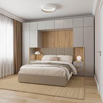Guarda-Roupa Modulado 10 Peças 12 Portas com 2 Mesas de Cabeceira Jade CabeCasa MadeiraOriginals Cinza/Urbano