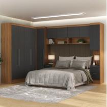 Guarda-Roupa Modulado 10 Portas 8 Gavetas 7 Peças Viena Yescasa Cinza/Nogal/Grafite Guarda-Roupa Modulado 10 Portas 8 Gavetas 7 Peças Viena Yescasa Cinza/Nogal/Grafite