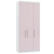 Guarda Roupa Modulado 101,5cm 3 Portas Alpes Luciane Móveis Branco Com Rosa