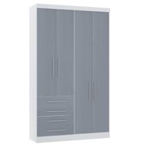 Guarda Roupa Modulado 134,50cm 4 Portas E 4 Gavetas Alpes Luciane Móveis Branco Pf Com Grey Sky Pf