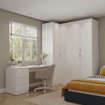 Guarda Roupa Modulado 4 Portas 3 Peças com Escrivaninha Hera CabeCasa MadeiraMadeira Branco Geada/Cromado