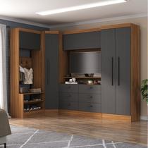 Guarda-Roupa Modulado 5 Portas 6 Gavetas 4 Peças Viena Yescasa Cinza/Nogal/Grafite Guarda-Roupa Modulado 5 Portas 6 Gavetas 4 Peças Viena Yescasa Cinza/Nogal/Grafite