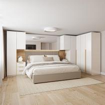 Guarda-Roupa Modulado 7 Peças 7 Portas 2 Mesa Cabeceira Jade CabeCasa MadeiraMadeira Branco Fosco